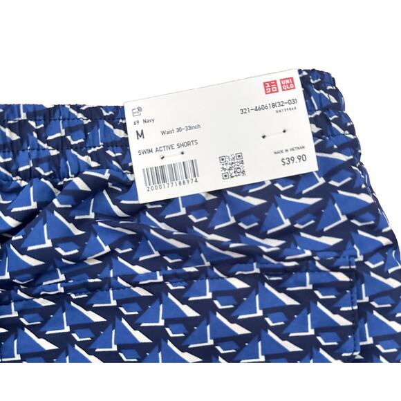 Uniqlo Short Men’s M Blue Geometric Swim Active Shorts 5.5" Mesh Liner Shorts - Picture 14 of 16
